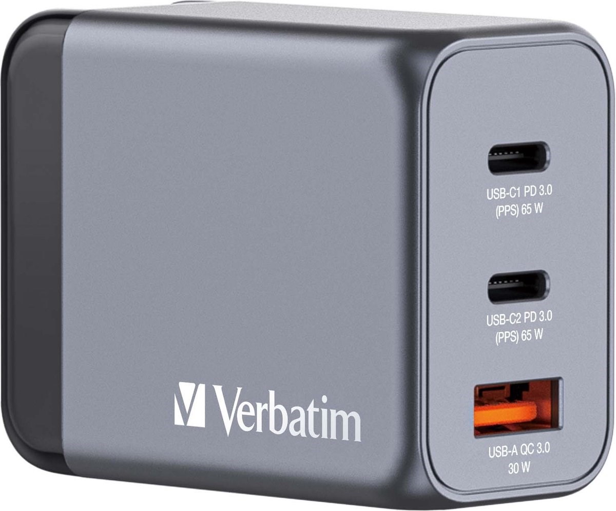 Verbatim GNC-65 GaN Charger 3 Port 65W USB A/C (EU/US)